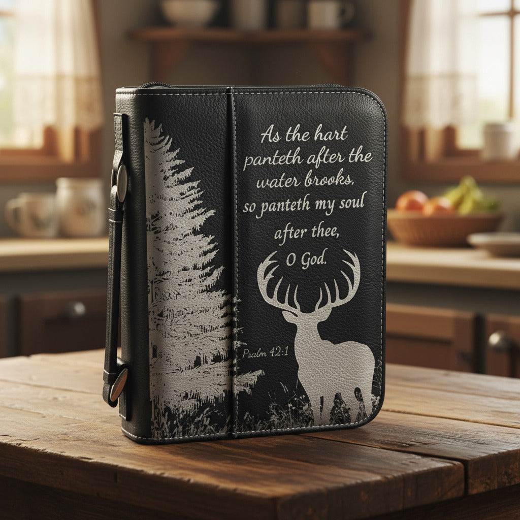 Black Bible Cover with Psalm 42:1 and a deer