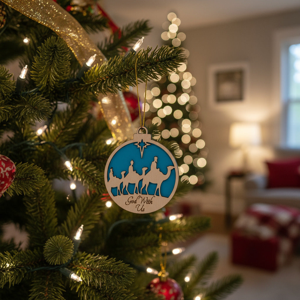 Christmas Ornament Featuring the Wise Men with a Teal Background
