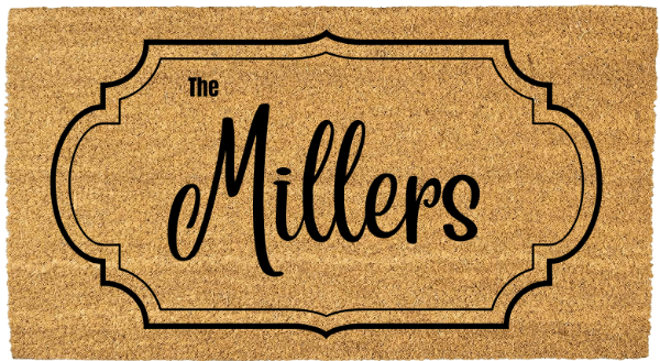 Doormat with 'The Millers' text on a beige Coco Coir Mat